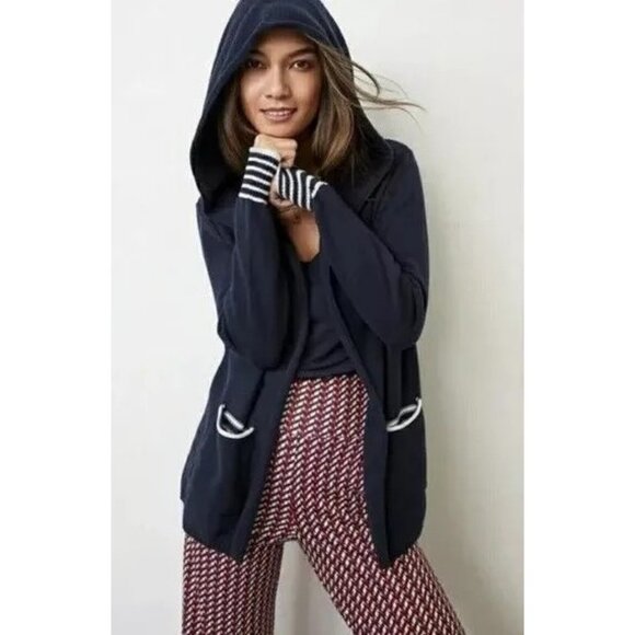 Cabi Womens Large LG El Captain Hooded Knit Cardigan Sweater Pockets Navy Blue - Picture 6 of 6